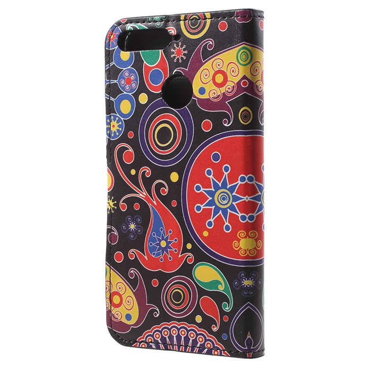 For Huawei Enjoy 8E / Honor 7A Pro / Honor 7A (with Fingerprint Sensor) Patterned Leather Magnetic Wallet Stand Phone Shell - Paisley Flower-3
