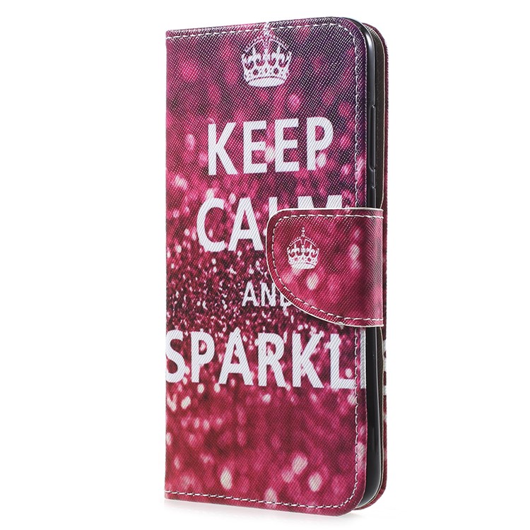 Pattern Printing Wallet Leather Phone Case for Huawei Honor 7A (with Fingerprint Sensor)/Honor 7A Pro/Enjoy 8e - Keep Calm and Sparkle-2