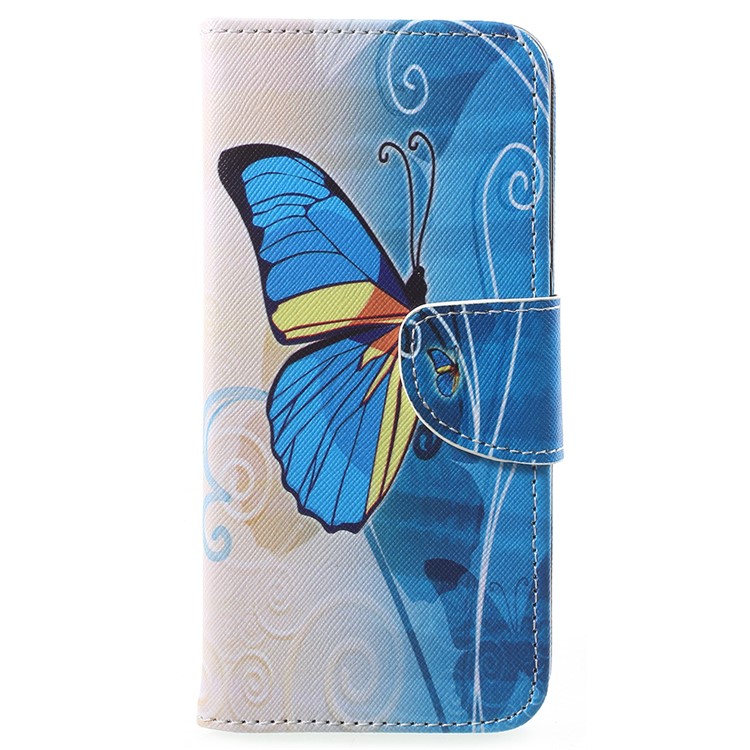 Patterned Leather Phone Magnetic Cover Case for Huawei Honor 7A (with Fingerprint Sensor)/Honor 7A Pro/Enjoy 8e - Blue and Yellow Butterfly-1