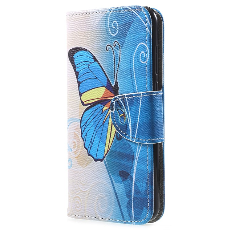 Patterned Leather Phone Magnetic Cover Case for Huawei Honor 7A (with Fingerprint Sensor)/Honor 7A Pro/Enjoy 8e - Blue and Yellow Butterfly-2