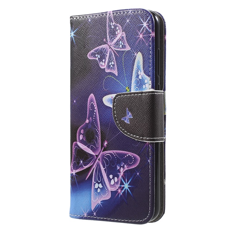 Pattern Printing Wallet LeatherCover Shell for Huawei Honor 7A (with Fingerprint Sensor)/Honor 7A Pro/Enjoy 8e - Crystal Butterfly-2