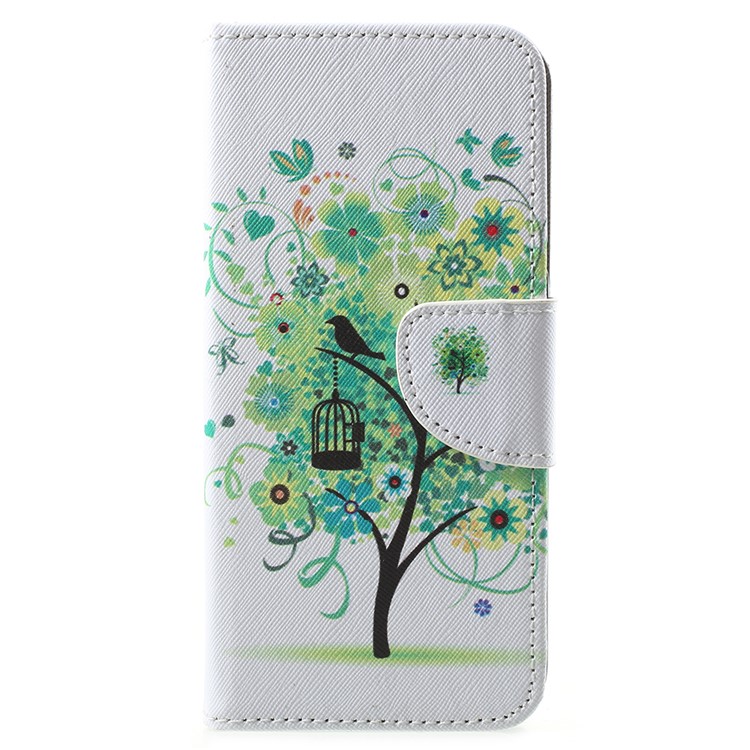 Pattern Printing Wallet Leather Folio Accessory Case for Huawei Honor 7A (with Fingerprint Sensor)/Honor 7A Pro/Enjoy 8e - Green Flower Tree-1