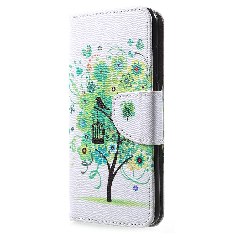 Pattern Printing Wallet Leather Folio Accessory Case for Huawei Honor 7A (with Fingerprint Sensor)/Honor 7A Pro/Enjoy 8e - Green Flower Tree-2