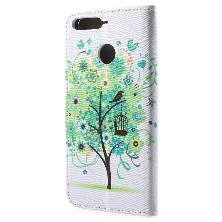 Pattern Printing Wallet Leather Folio Accessory Case for Huawei Honor 7A (with Fingerprint Sensor)/Honor 7A Pro/Enjoy 8e - Green Flower Tree-3