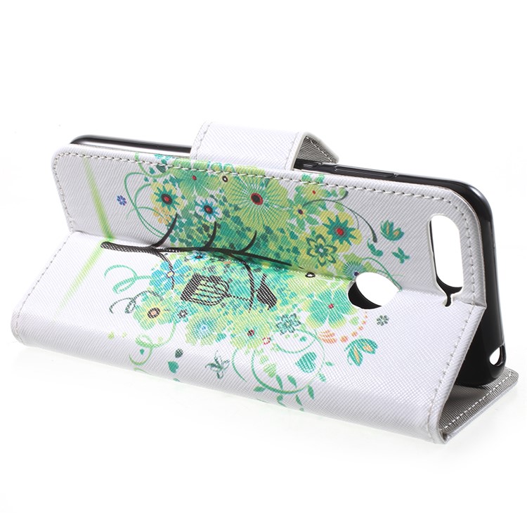 Pattern Printing Wallet Leather Folio Accessory Case for Huawei Honor 7A (with Fingerprint Sensor)/Honor 7A Pro/Enjoy 8e - Green Flower Tree-4