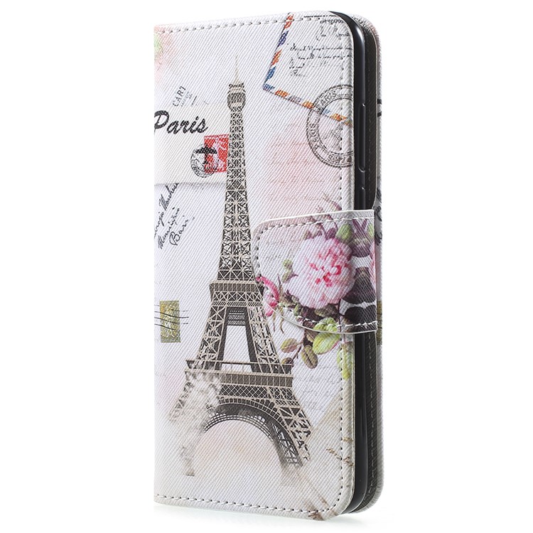 Patterned Wallet Leather Cellphone Flip Case for Huawei Honor 7A (with Fingerprint Sensor)/Honor 7A Pro/Enjoy 8e - Eiffel Tower-2