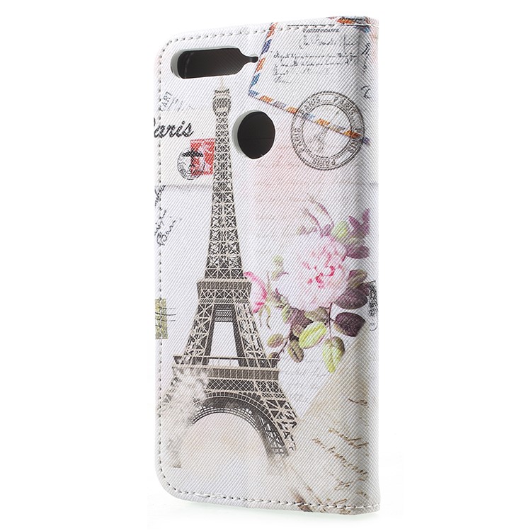 Patterned Wallet Leather Cellphone Flip Case for Huawei Honor 7A (with Fingerprint Sensor)/Honor 7A Pro/Enjoy 8e - Eiffel Tower-3