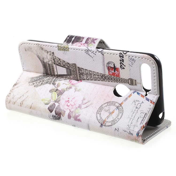 Patterned Wallet Leather Cellphone Flip Case for Huawei Honor 7A (with Fingerprint Sensor)/Honor 7A Pro/Enjoy 8e - Eiffel Tower-4