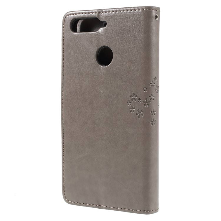 Imprint Tree Owl Leather Wallet Folio Cover for Huawei Honor 7A (with Fingerprint Sensor)/Honor 7A Pro/Enjoy 8e - Grey-3