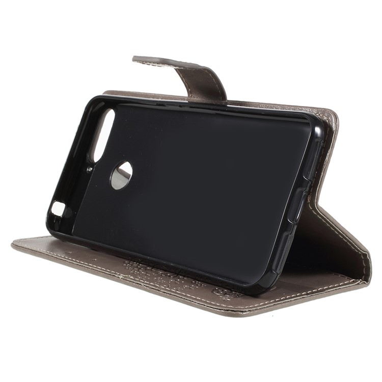 Imprint Tree Owl Leather Wallet Folio Cover for Huawei Honor 7A (with Fingerprint Sensor)/Honor 7A Pro/Enjoy 8e - Grey-4