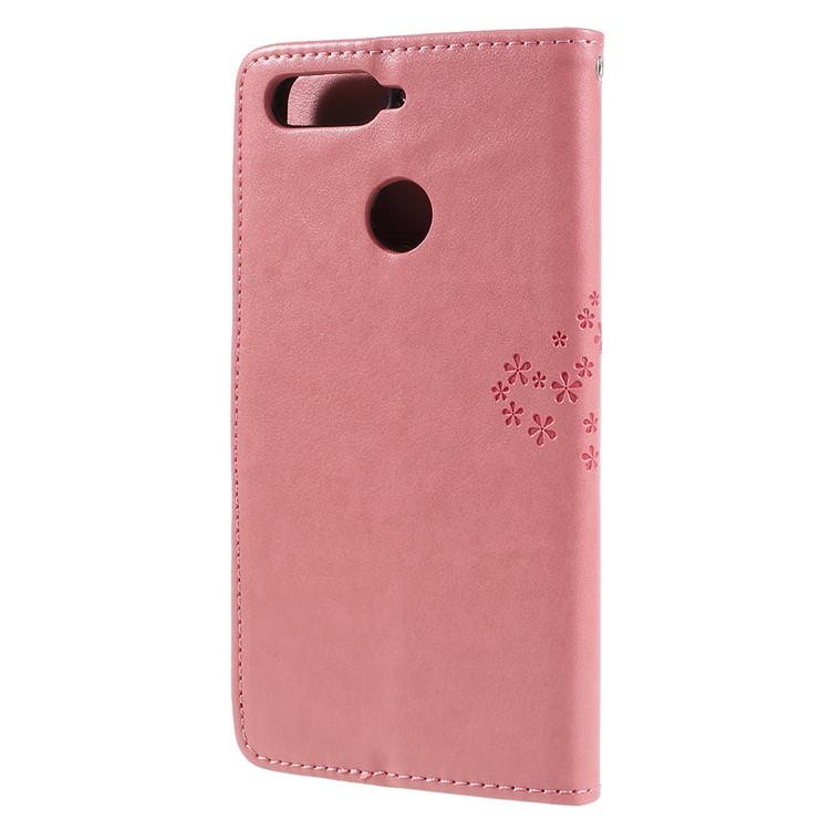 For Huawei Honor 7A (with Fingerprint Sensor)/Honor 7A Pro/Enjoy 8e Imprint Tree Owl Leather Wallet Folio Protection Cover - Pink-3