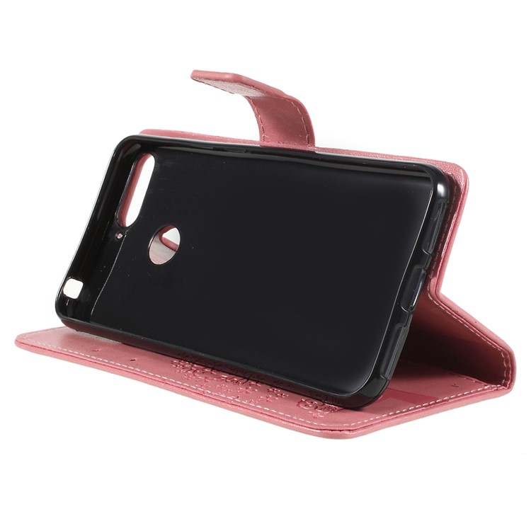 For Huawei Honor 7A (with Fingerprint Sensor)/Honor 7A Pro/Enjoy 8e Imprint Tree Owl Leather Wallet Folio Protection Cover - Pink-4