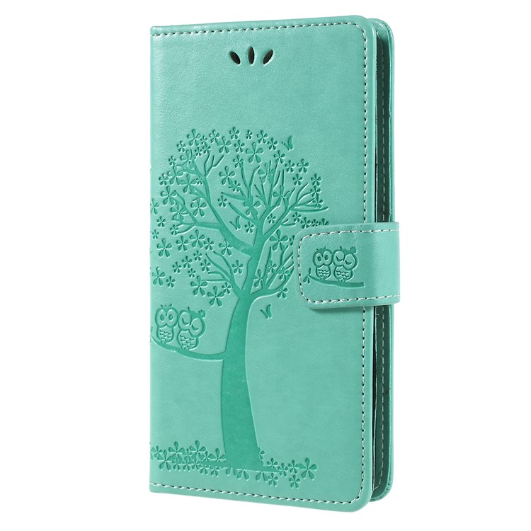 Imprint Tree Owl Leather Wallet Stand Flip Phone Casing for Huawei Honor 7A (with Fingerprint Sensor)/Honor 7A Pro/Enjoy 8e - Cyan-2
