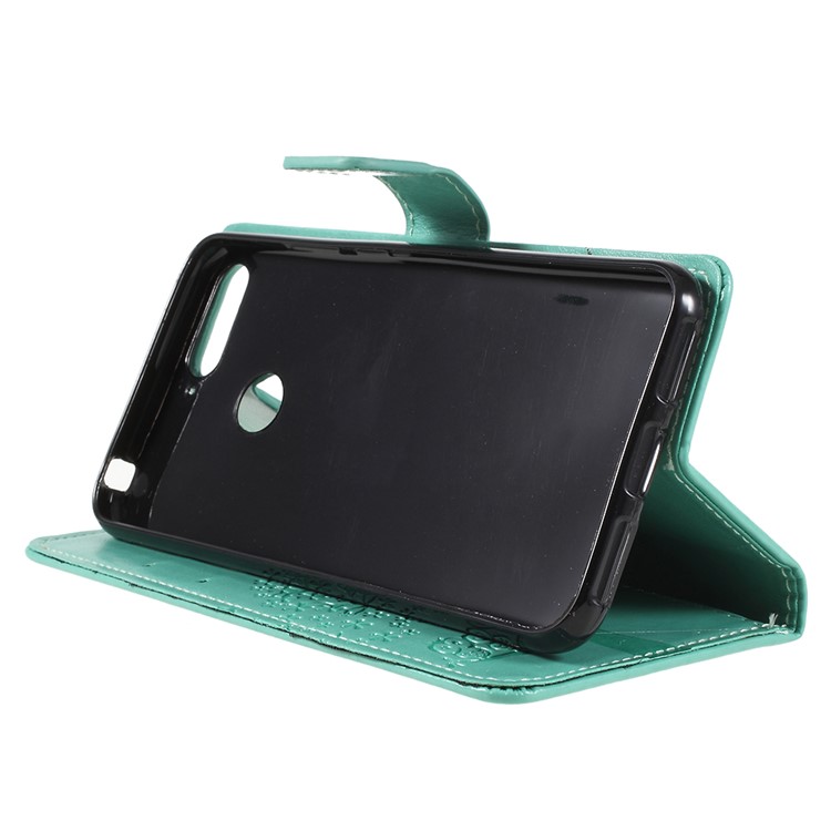 Imprint Tree Owl Leather Wallet Stand Flip Phone Casing for Huawei Honor 7A (with Fingerprint Sensor)/Honor 7A Pro/Enjoy 8e - Cyan-4
