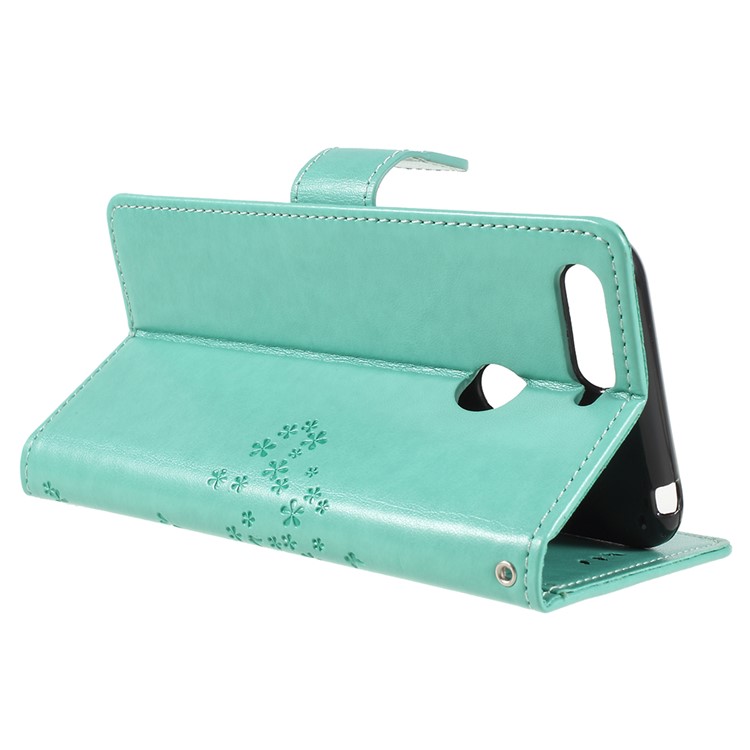 Imprint Tree Owl Leather Wallet Stand Flip Phone Casing for Huawei Honor 7A (with Fingerprint Sensor)/Honor 7A Pro/Enjoy 8e - Cyan-5