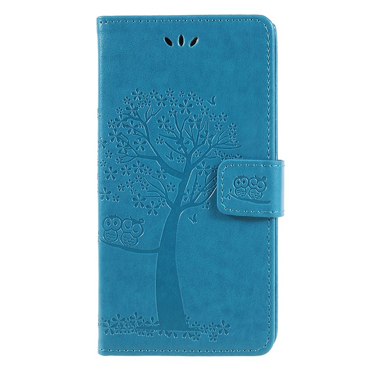 Imprint Tree Owl Leather Wallet Case for Huawei Honor 7A (with Fingerprint Sensor)/Honor 7A Pro/Enjoy 8e - Blue-1