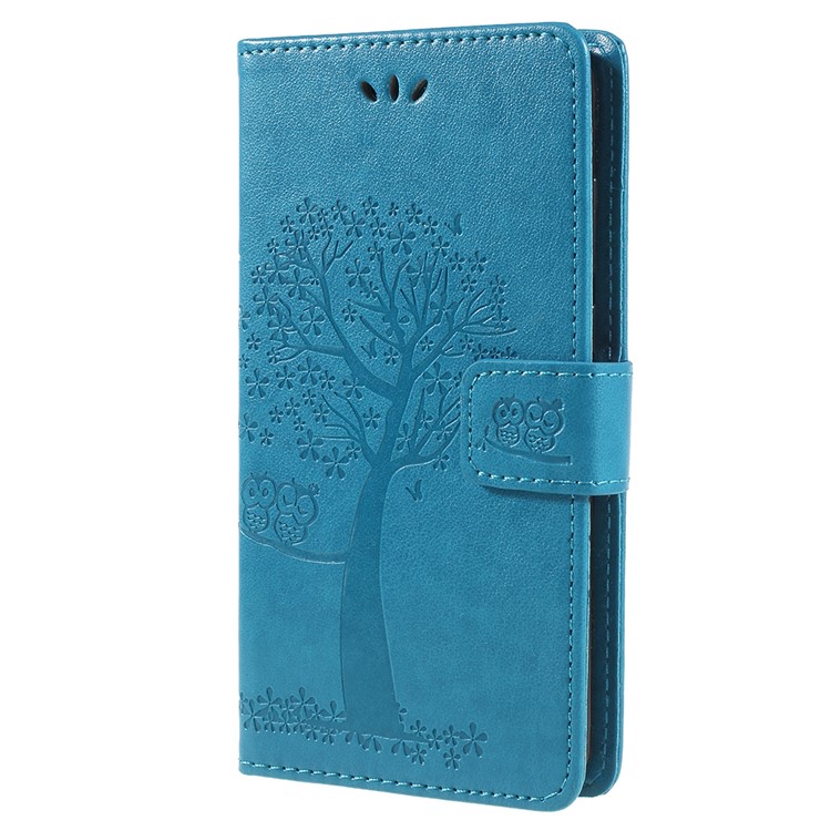 Imprint Tree Owl Leather Wallet Case for Huawei Honor 7A (with Fingerprint Sensor)/Honor 7A Pro/Enjoy 8e - Blue-2