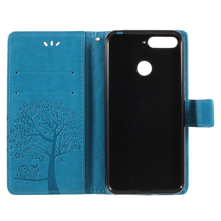 Imprint Tree Owl Leather Wallet Case for Huawei Honor 7A (with Fingerprint Sensor)/Honor 7A Pro/Enjoy 8e - Blue-6