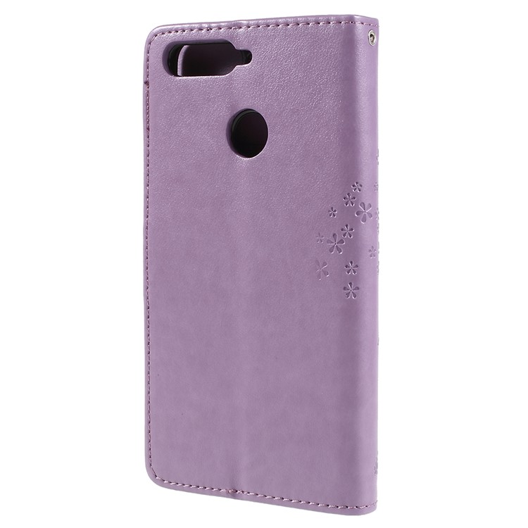 Imprint Tree Owl Leather Wallet Magnetic Casing for Huawei Honor 7A (with Fingerprint Sensor)/Honor 7A Pro/Enjoy 8e - Light Purple-3