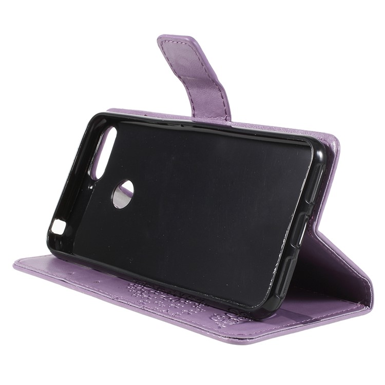 Imprint Tree Owl Leather Wallet Magnetic Casing for Huawei Honor 7A (with Fingerprint Sensor)/Honor 7A Pro/Enjoy 8e - Light Purple-4