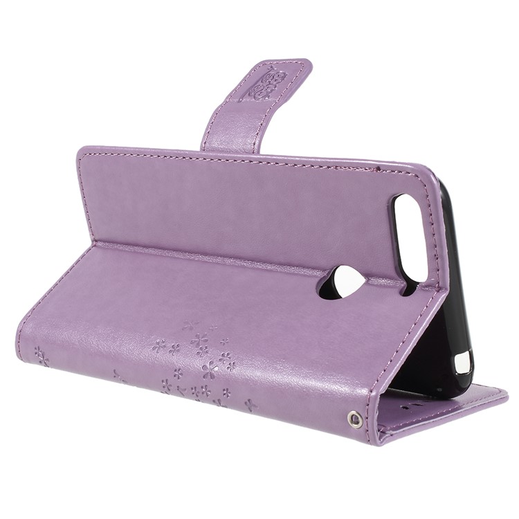 Imprint Tree Owl Leather Wallet Magnetic Casing for Huawei Honor 7A (with Fingerprint Sensor)/Honor 7A Pro/Enjoy 8e - Light Purple-5
