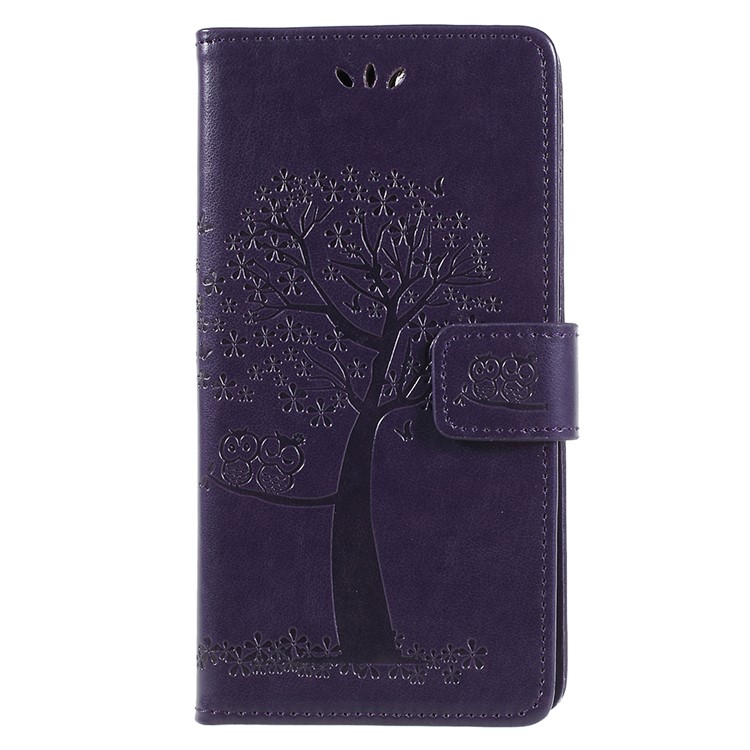 Imprint Tree Owl Leather Stand Wallet Mobile Cover for Huawei Honor 7A (with Fingerprint Sensor)/Honor 7A Pro/Enjoy 8e - Dark Purple-1
