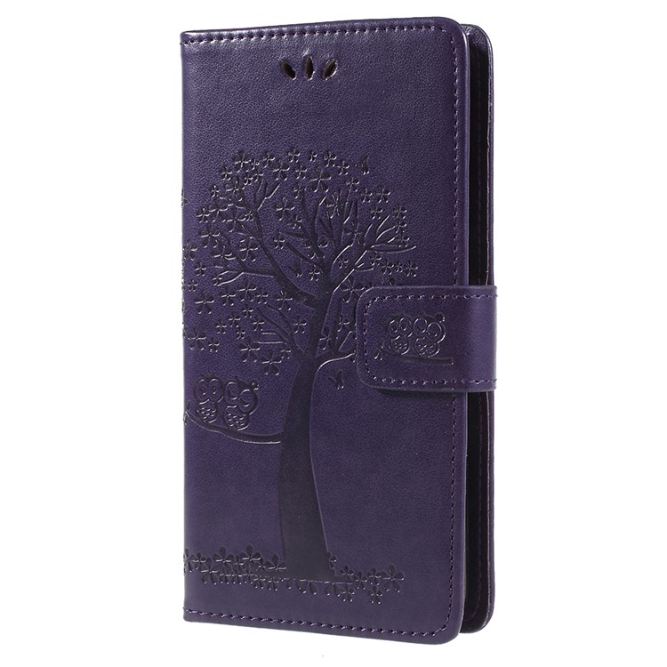 Imprint Tree Owl Leather Stand Portefeuille Couverture Mobile Pour Huawei Honor 7A (avec Capteur D'empreintes Digitales) / Honor 7A Pro / Profitez de 8e - Violet Foncé-2