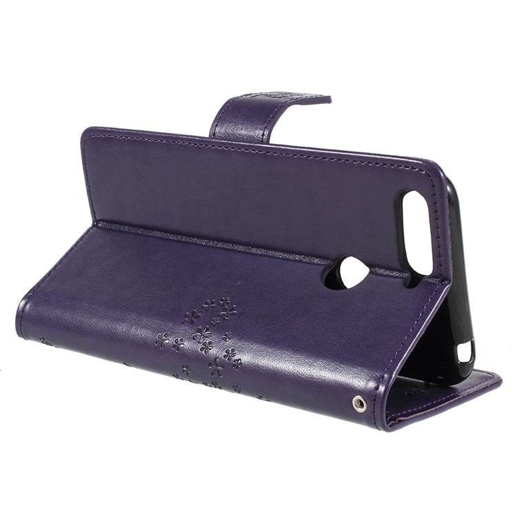 Imprint Tree Owl Leather Stand Wallet Mobile Cover for Huawei Honor 7A (with Fingerprint Sensor)/Honor 7A Pro/Enjoy 8e - Dark Purple-5