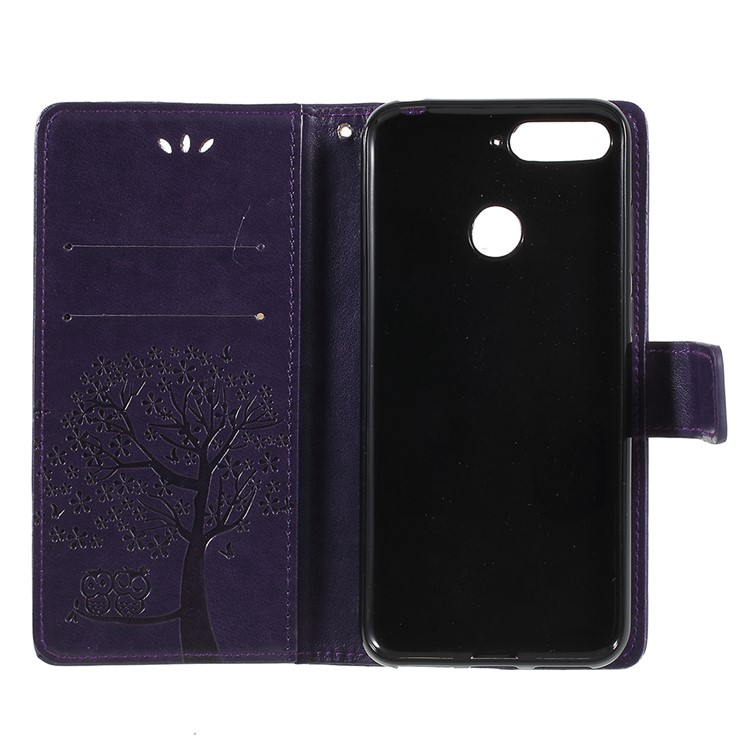 Imprint Tree Owl Leather Stand Wallet Mobile Cover for Huawei Honor 7A (with Fingerprint Sensor)/Honor 7A Pro/Enjoy 8e - Dark Purple-6
