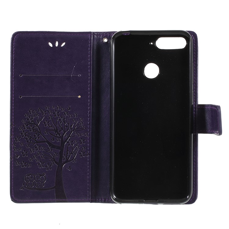 Imprint Tree Owl Leather Stand Portefeuille Couverture Mobile Pour Huawei Honor 7A (avec Capteur D'empreintes Digitales) / Honor 7A Pro / Profitez de 8e - Violet Foncé-6