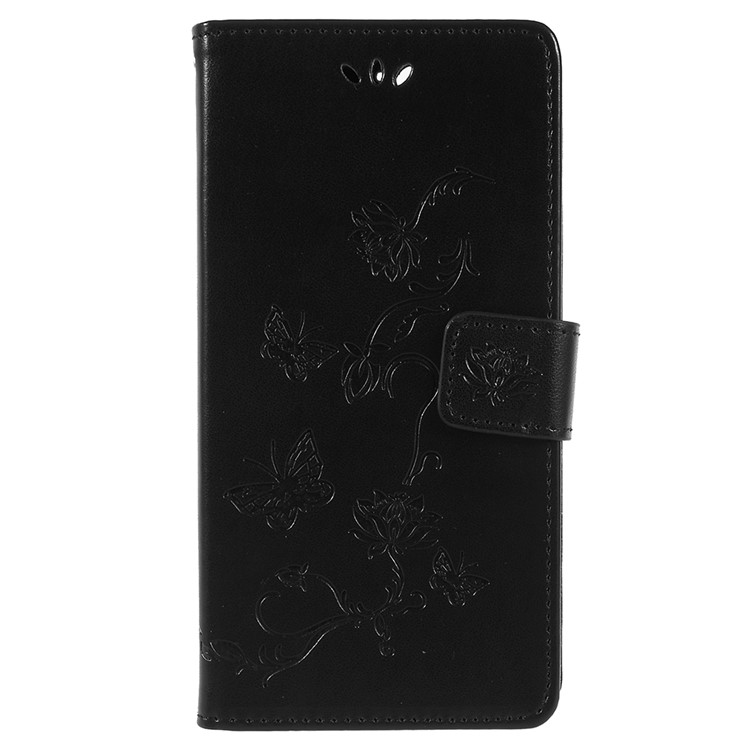 Imprint Butterfly Flowers Leather Wallet Case for Huawei Honor 7A (with Fingerprint Sensor)/Honor 7A Pro/Enjoy 8e - Black-3