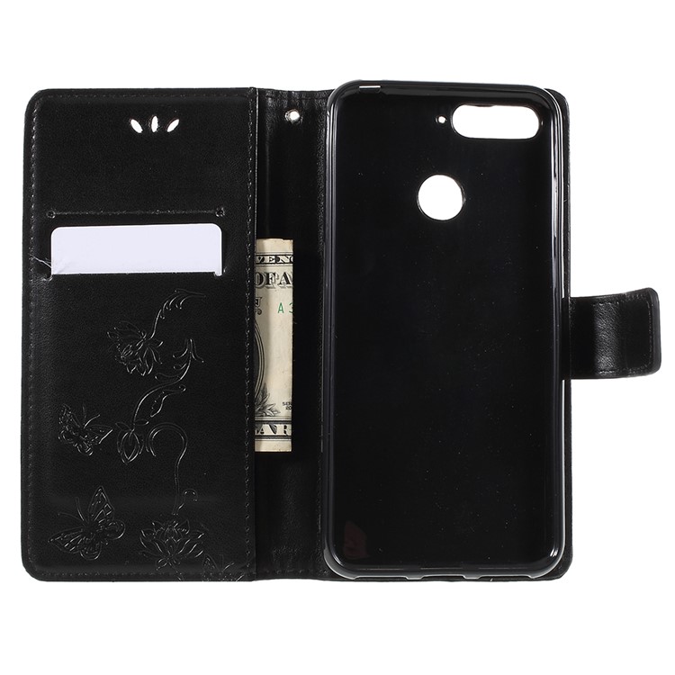 Imprint Butterfly Flowers Leather Wallet Case for Huawei Honor 7A (with Fingerprint Sensor)/Honor 7A Pro/Enjoy 8e - Black-9
