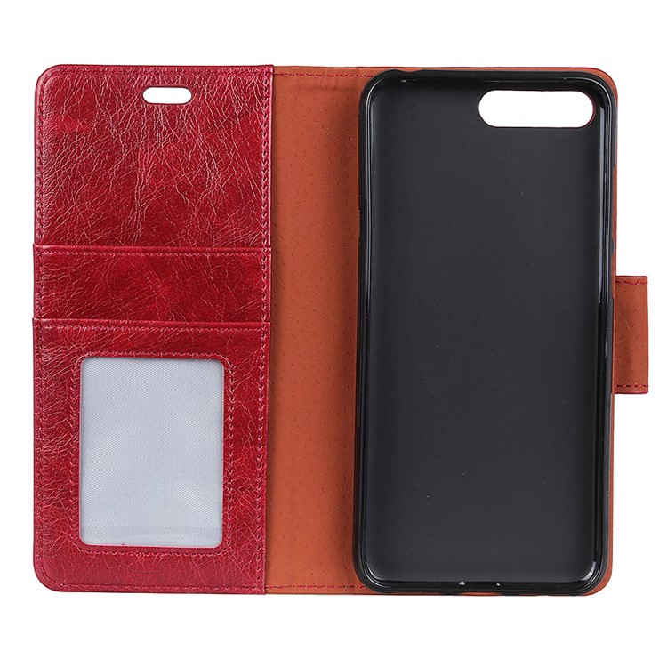 Textured Split Leather Wallet Flip Stand Phone Cover for Huawei Y6 (2018) / Honor 7A (without Fingerprint Sensor) - Red-4