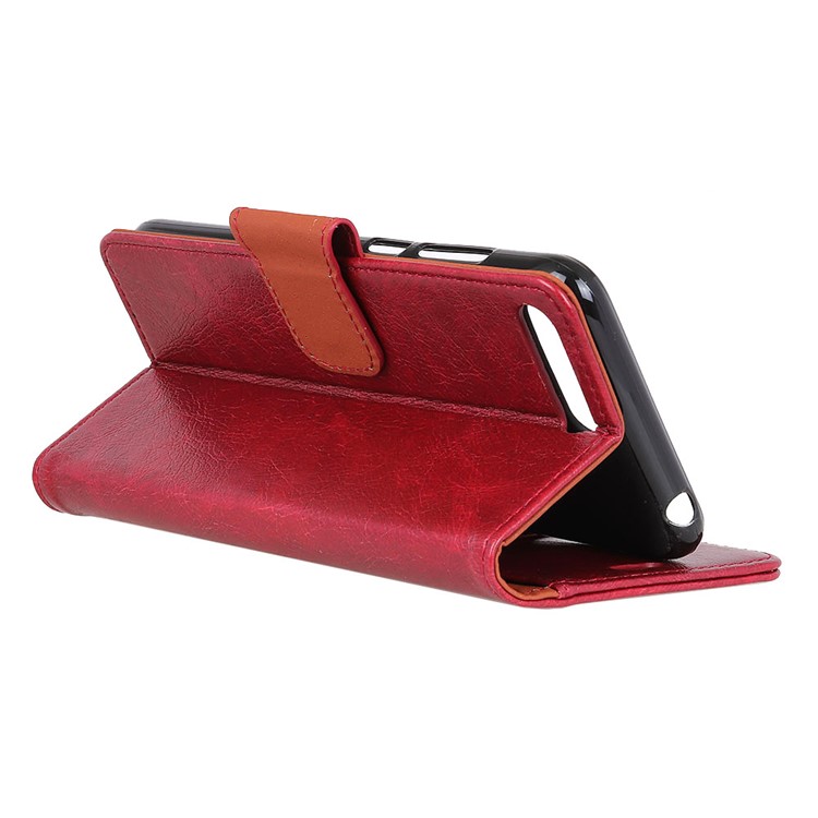 Textured Split Leather Wallet Flip Stand Phone Cover for Huawei Y6 (2018) / Honor 7A (without Fingerprint Sensor) - Red-5