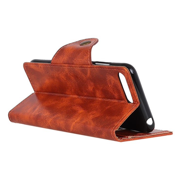 Card Holder Leather Folio Flip Cell Phone Cover for Huawei Y6 (2018) / Honor 7A (without Fingerprint Sensor) - Orange-5