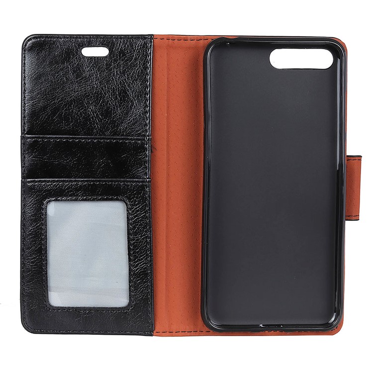 Textured Split Leather Folio Flip Wallet Stand Cell Phone Case for Huawei Honor 10 - Black-5
