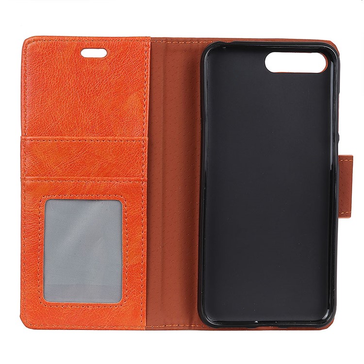 Textured Split Leather Stand Wallet Phone Shell for Huawei Honor 10 - Orange-5
