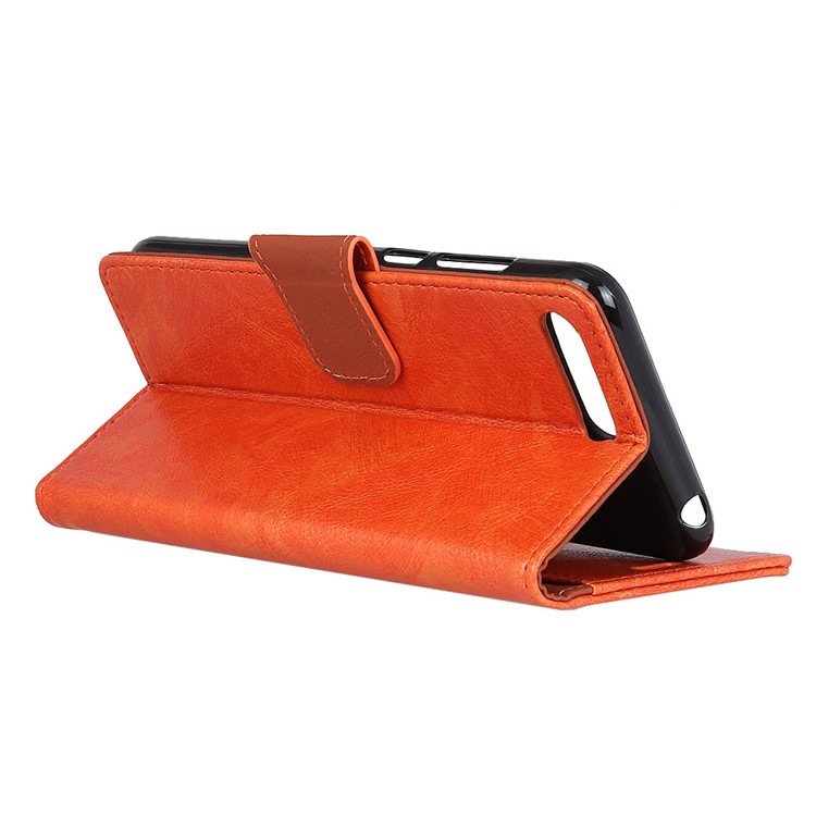 Textured Split Leather Stand Wallet Phone Shell for Huawei Honor 10 - Orange-6