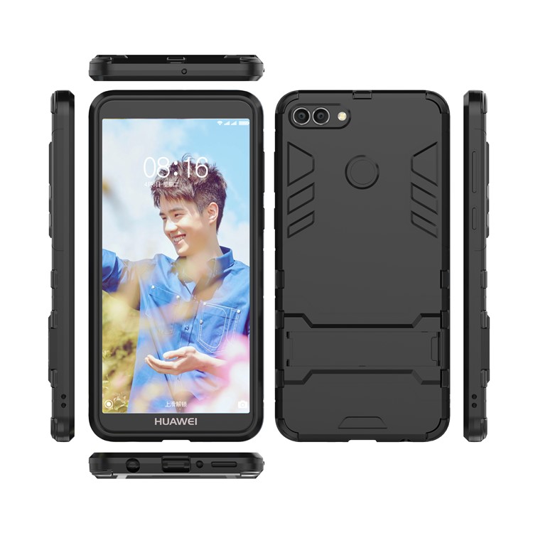 Plastic + TPU Hybrid Case with Kickstand for Huawei Y9 (2018) / Enjoy 8 Plus - Black-7