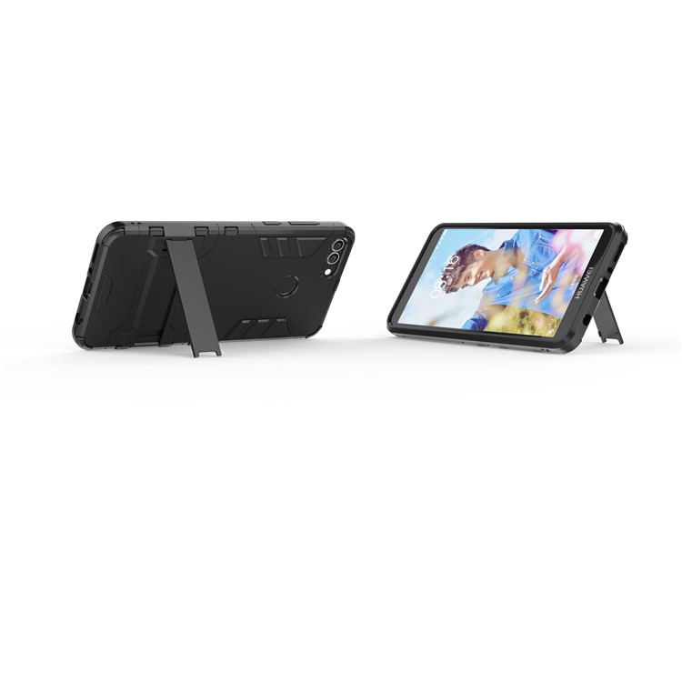 Plastic + TPU Hybrid Case with Kickstand for Huawei Y9 (2018) / Enjoy 8 Plus - Black-8