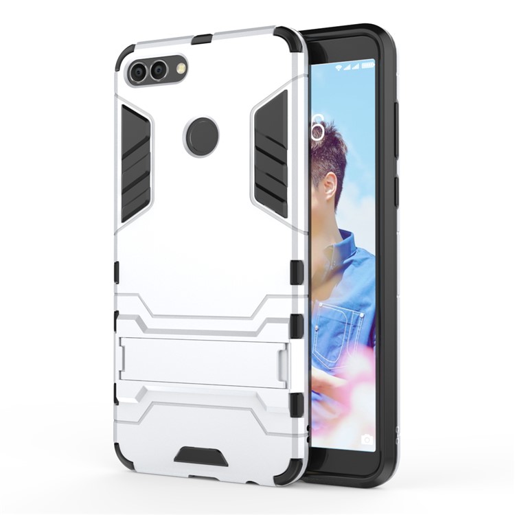 Plastic + TPU Hybrid Cover with Kickstand for Huawei Y9 (2018) / Enjoy 8 Plus - Silver-1