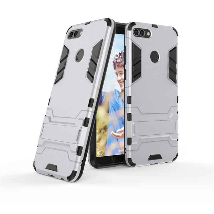Plastic + TPU Hybrid Cover with Kickstand for Huawei Y9 (2018) / Enjoy 8 Plus - Silver-2