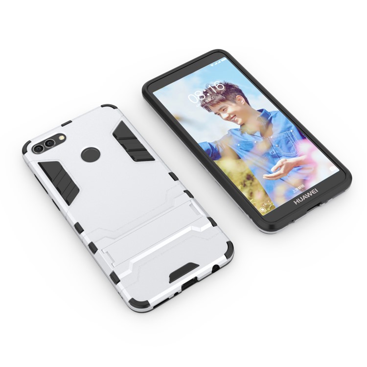 Plastic + TPU Hybrid Cover with Kickstand for Huawei Y9 (2018) / Enjoy 8 Plus - Silver-3