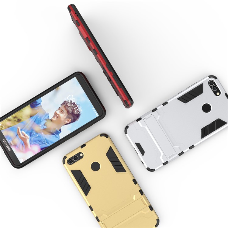 Plastic + TPU Hybrid Cover with Kickstand for Huawei Y9 (2018) / Enjoy 8 Plus - Silver-4