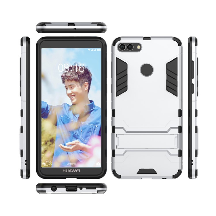Plastic + TPU Hybrid Cover with Kickstand for Huawei Y9 (2018) / Enjoy 8 Plus - Silver-5