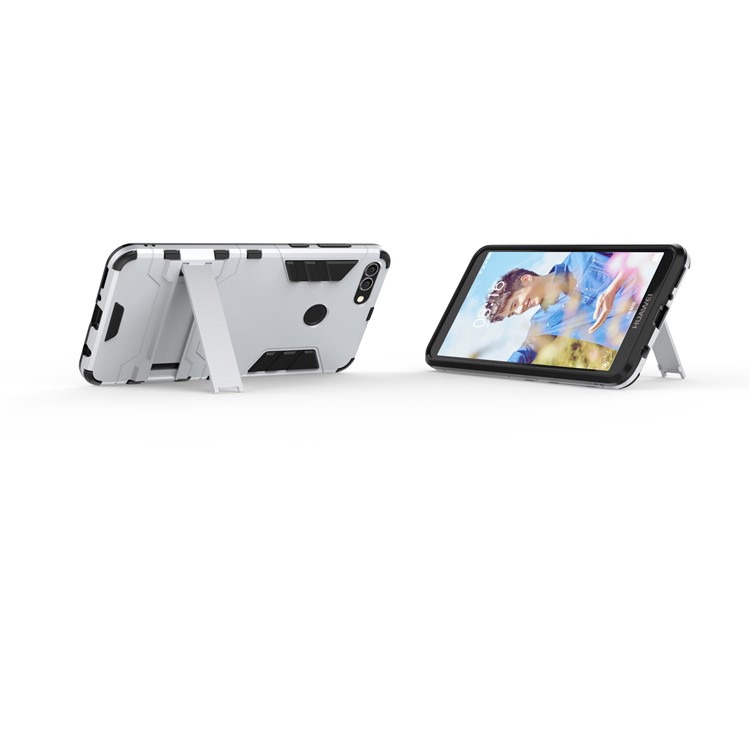 Plastic + TPU Hybrid Cover with Kickstand for Huawei Y9 (2018) / Enjoy 8 Plus - Silver-6