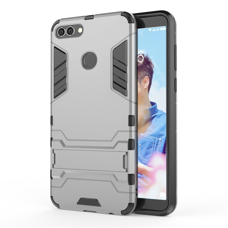 Plastic + TPU Hybrid Phone Case with Kickstand for Huawei Y9 (2018) / Enjoy 8 Plus - Grey-1