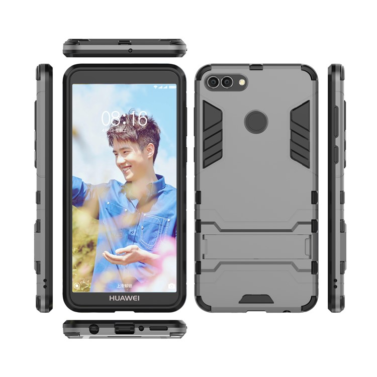 Plastic + TPU Hybrid Phone Case with Kickstand for Huawei Y9 (2018) / Enjoy 8 Plus - Grey-3