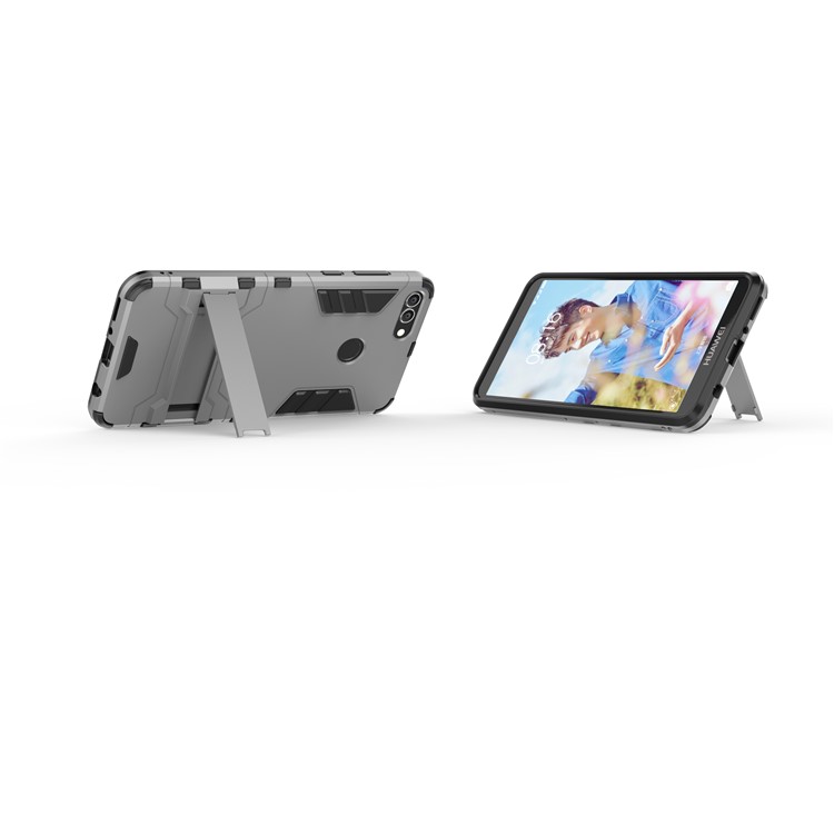 Plastic + TPU Hybrid Phone Case with Kickstand for Huawei Y9 (2018) / Enjoy 8 Plus - Grey-5