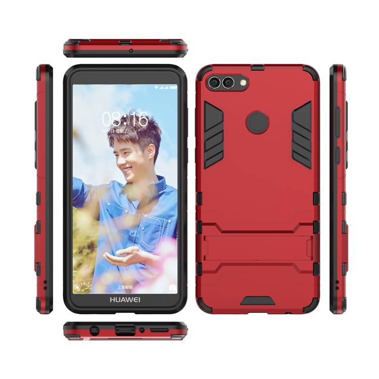 Plastic + TPU Combo Case with Kickstand for Huawei Y9 (2018) / Enjoy 8 Plus - Red-2